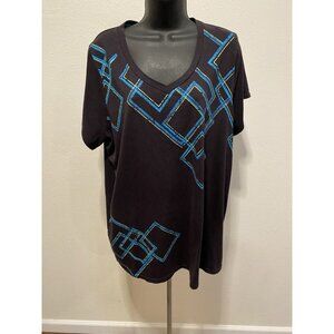 Xersion Performancewear Top Women 2X Black Short Sleeve Pullover V Neck